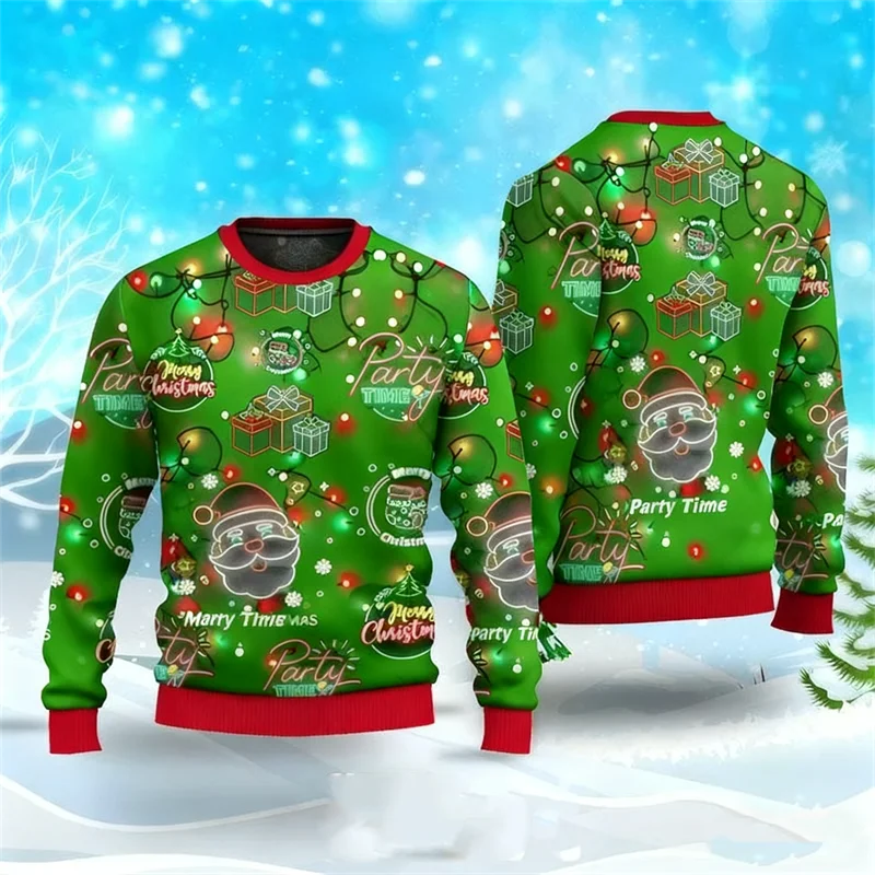 موضة ضوء النيون الرسم القبيح عيد الميلاد سترة للرجال العصرية الشارع الشهير ثلاثية الأبعاد مطبوعة بلوزات عادية المتضخم البلوفرات #3