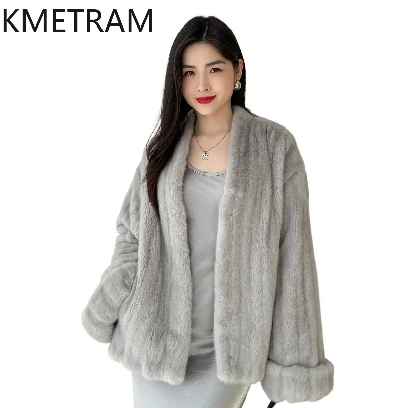 KMETRAM 100% abrigos de piel de visón de terciopelo mujer abrigo de piel auténtica de gama alta 2025 corto invierno elegante nuevo en prendas de vestir exteriores куртка зимня ж✪......