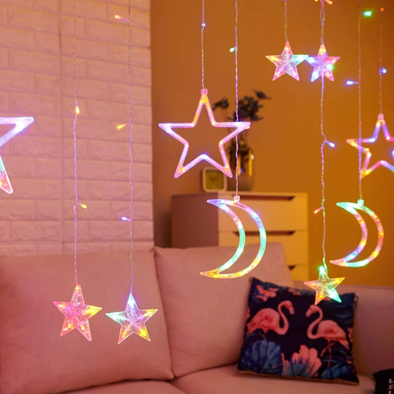 Shop Now for Gorgeous Moon and Stars LED Curtain String Lights with Remote Control - Perfect Night Light for Home and Party Deco