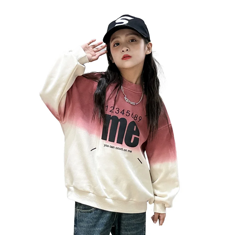 

New Arrival Child Gradient Color Sweatshirt For Girls Letter Print Cotton Outfit Tops Kids Teenager Cotton Spring Clothing