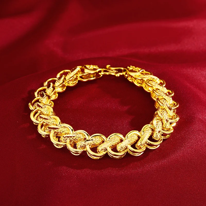 

Gold shop new AU999 gold bracelet domineering mens wrist chain 24K real gold boss chain fashion jewelry