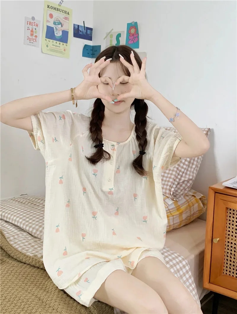 Floral Print Women's Pajama Set Summer 2 Pcs with Shorts Ladies Sleepwear Korea Style Short Sleeve Home Clothes for Female