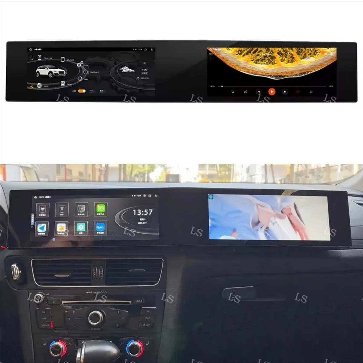 24inch 3D Curved Dual Screen For Audi Q5 2009-2017 Android Auto Car Radio Multimedia Player Bluetooth CarPlay DSP GPS Navigation