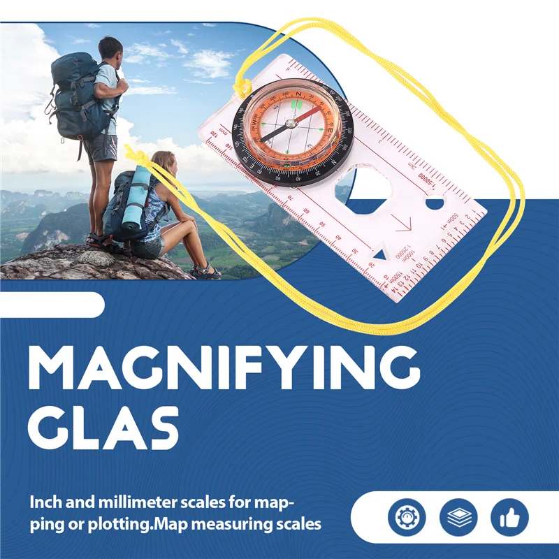 A12E-قاعدة حاكم البوصلة خريطة مقياس المكبر مع حزام التخييم المشي لمسافات طويلة OCOMP7198