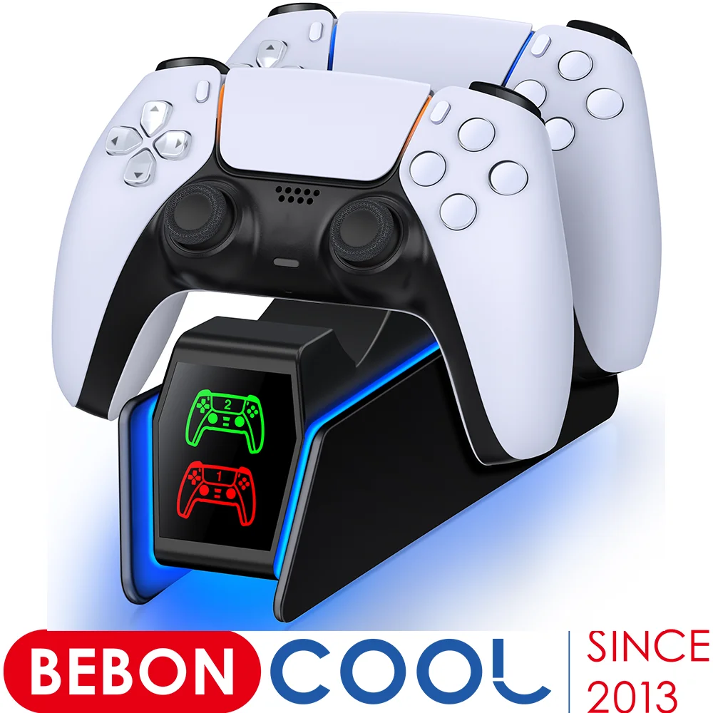 BEBONCOOL สําหรับ PS5 Controller Charger RGB Fast CHARGING Station สําหรับ PlayStation5 คอนโทรลเลอร์เกมไร้สายแท่นชาร์จ Gamepad