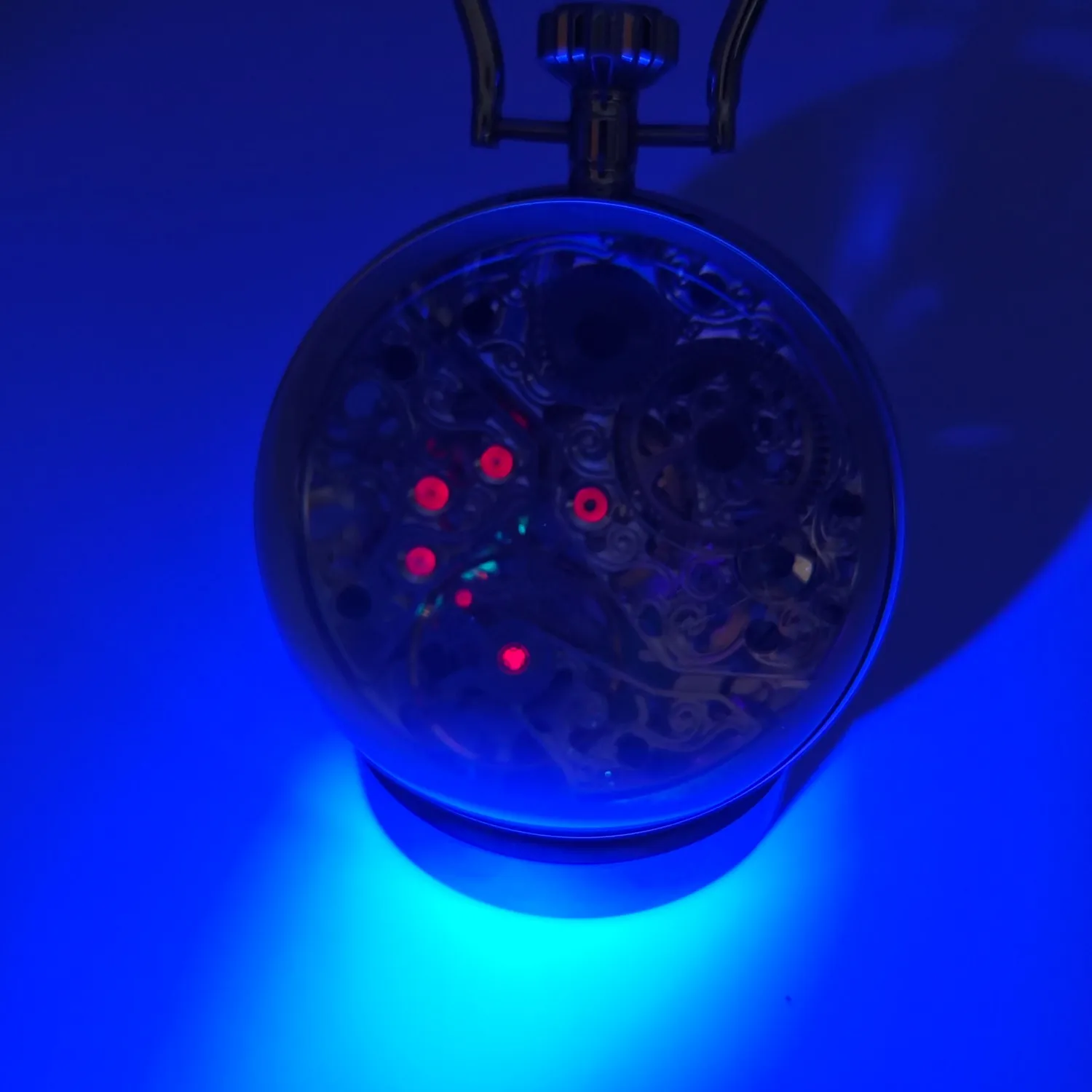 ROKATIE 65 مللي متر كريستال ساعة كروية الديكور الهيكل العظمي حركة ميكانيكية مضيئة ساعة جيب زخرفة مع حامل عرض