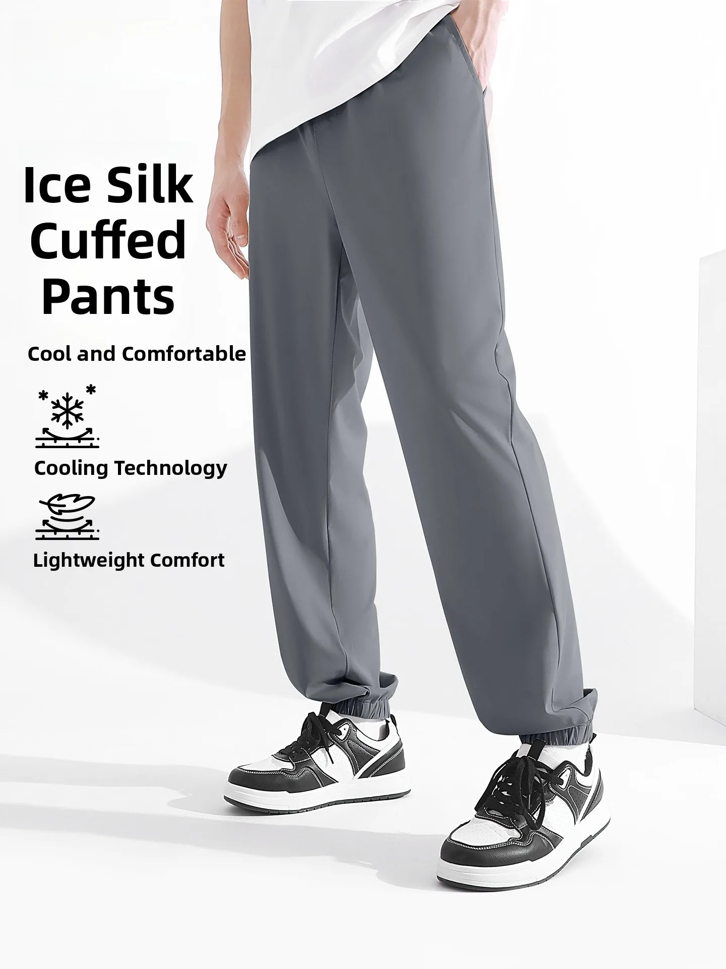 

Мужские спортивные повседневные брюки из ледяного шелка, летние, новые, быстросохнущие, с охлаждающим эффектом, свободного кроя, с эластичным поясом, зауженные книзу