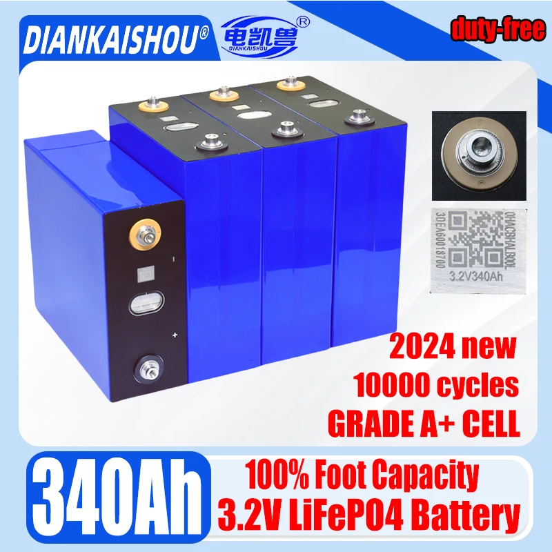 340ah 3.2v 10000+ cycles GRADE A new Lifepo4 battery DIY 12V 24V 48V RV solar storage golf cart battery pack EU/US tax-free