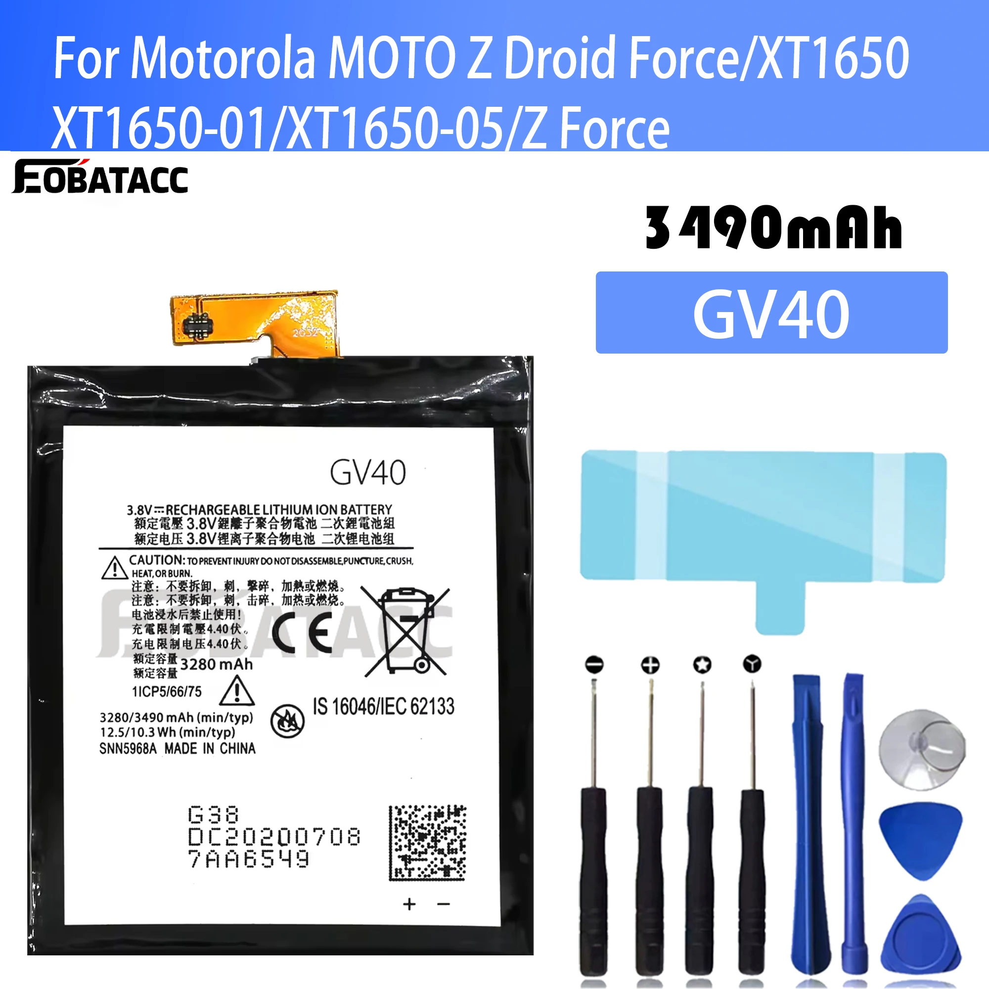 2025 years 100% New Original Battery GV40 For MOTO Z Droid Force/XT1650/XT1650-05/Z Force Battery + Free Tools