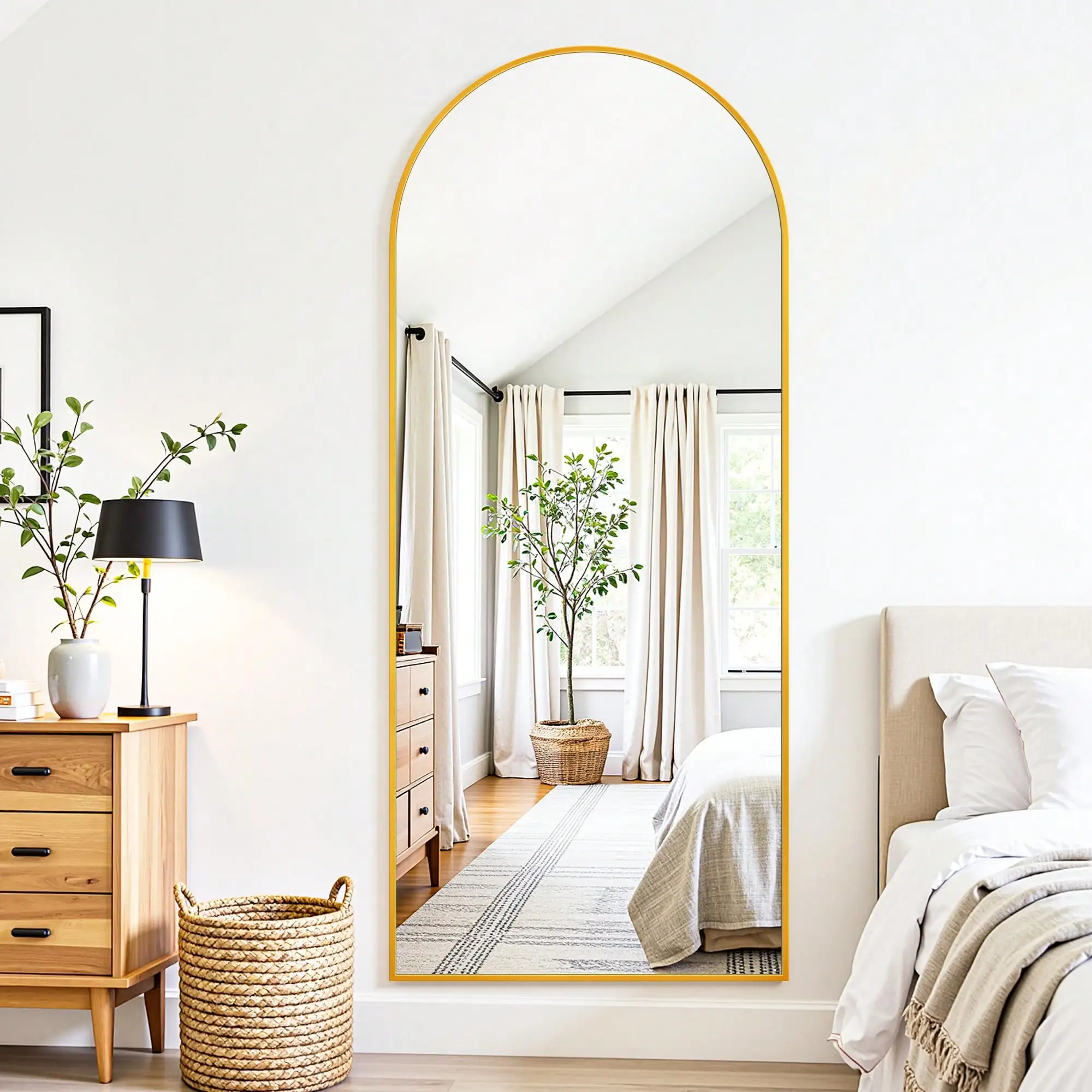 Furnbar Arch Floor Mirror, 58"X19" Full Length Mirror - Freestanding Full Body Mirror With Stand For Bedroom Or Living Room,Amber,Lavender,Persimmon,Pistachio,Sapphire image 3