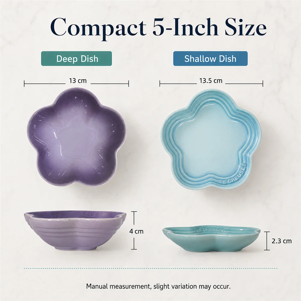 Le Creuset Stoneware Flower Dish: Scalloped Ceramic Dessert Bowl - Elegant Floral Ruffled Plate for Sauces & Fruit