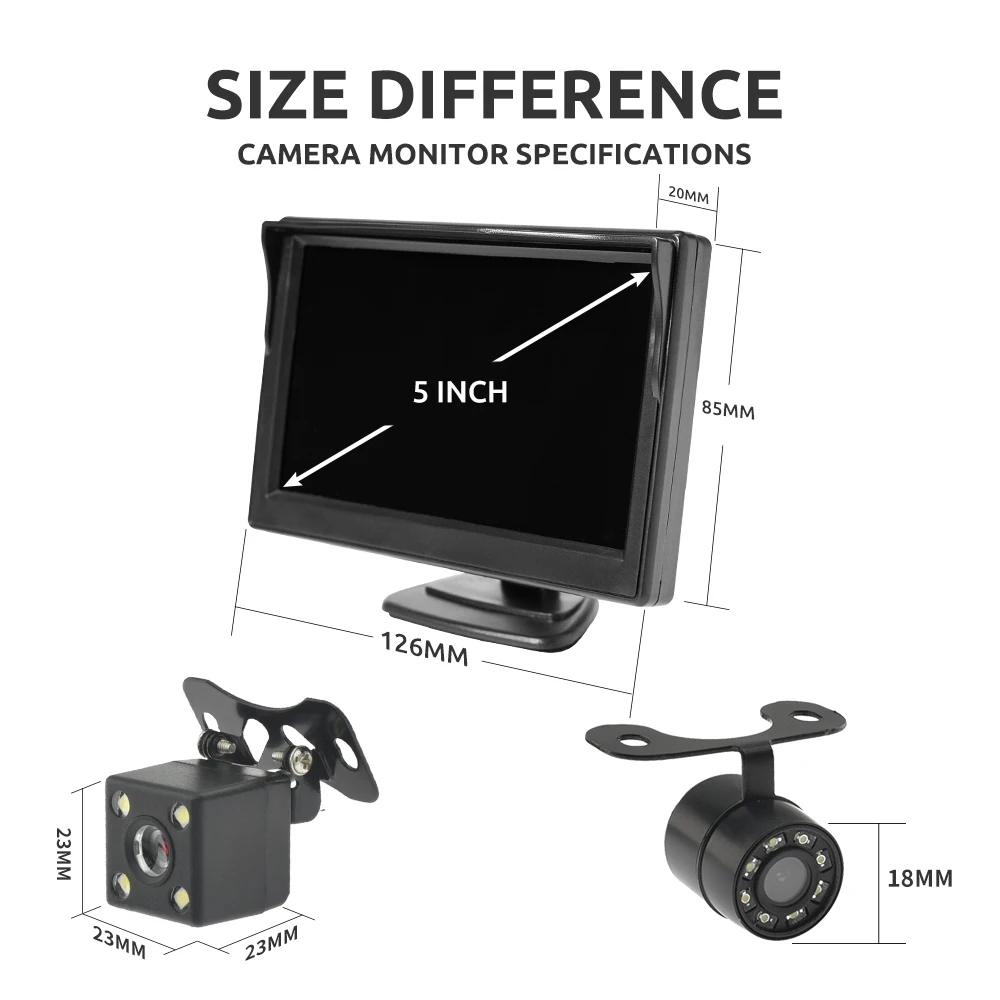 MJDOUD 차량 후방 카메라, 차량 비디오 주차용 모니터 포함, 방수 후진 카메라 스크린, 쉬운 설치, 5 인치