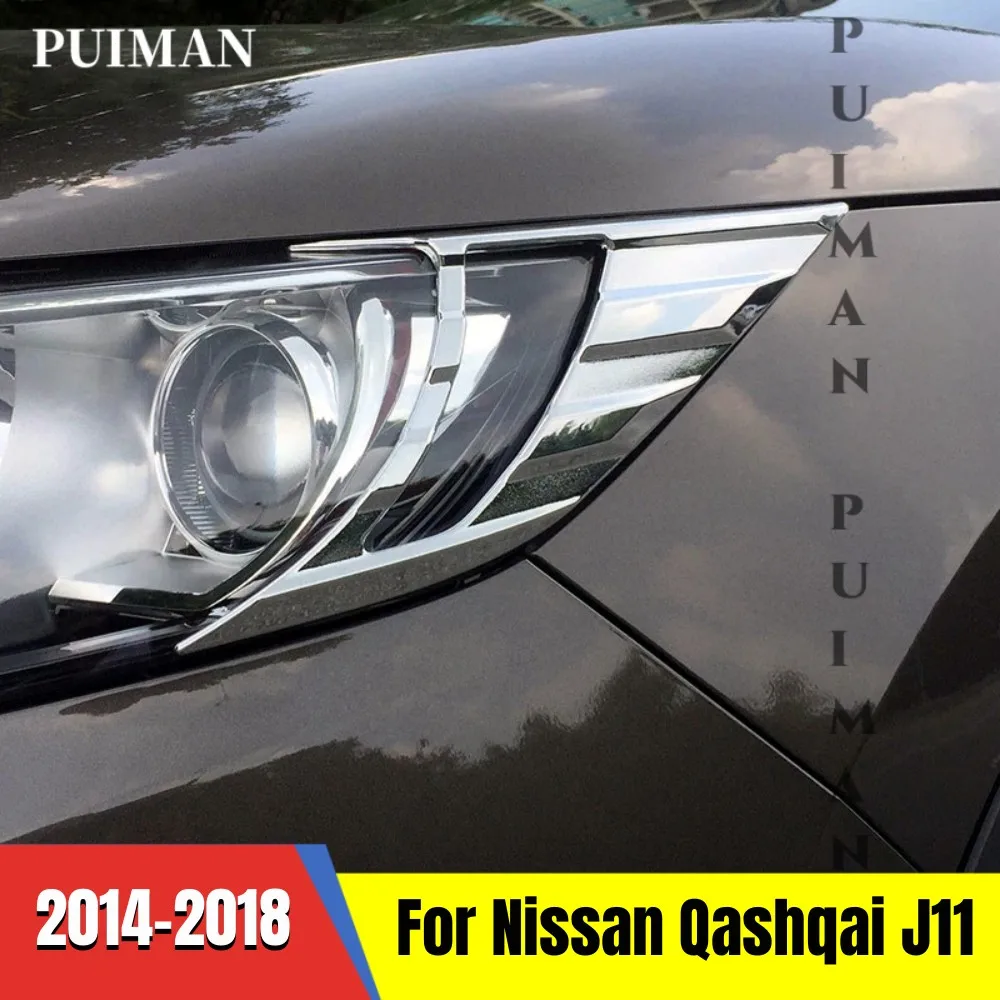 

ABS Chrome Front Bumper Head Lamps Lights Eyelid Eyebrow Decor Cover Trim For Nissan Qashqai J11 2014-2018 Exterior Accessories