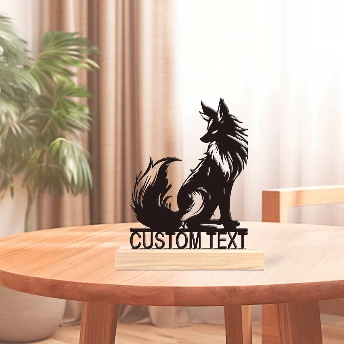 1pc Personalized Iron Desktop Ornament Custom Content Equipped with Wooden Base New Home Gift for Friends,Decorative Ornaments