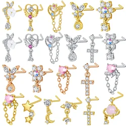 Dangle Nose Ring For Women Nose Piercing Stainless Steel Nose Bend Ring Butterfly Pendents Dangling Nose Piercing Jewelry 18/20G