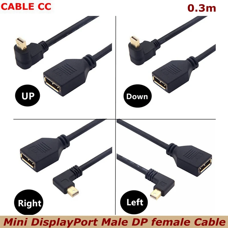 

0.3M Right Angled 90 Degree Mini DisplayPort Male to DisplayPort DP Female Extension Cable Adapter for iMac & LED Cinema Display