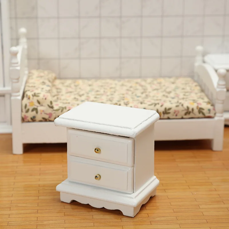 1:12 Dollhouse White Nightstand Bedroom Scene Miniatures Play House Toys Ornaments Mini Model Mini Accessories Home Decor Crafts