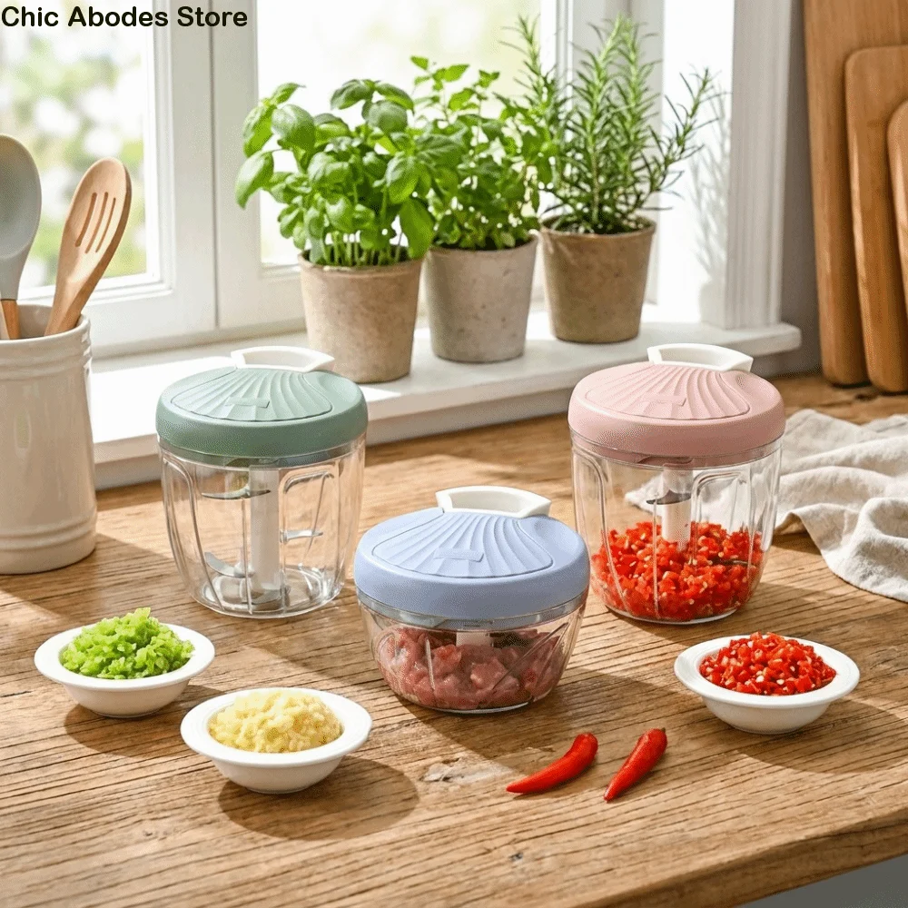 500/900ML Manual Pull Crusher Portable Rotate Design Food Chopper Multifunctional Easy Operation Garlic Chopper Garlic Chop