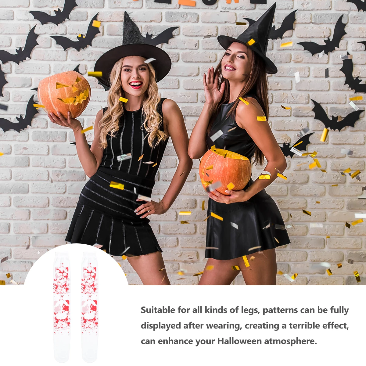 

2 пары кровавых чулок на Хэллоуин, длинные носки с кровяным узором, костюм для вечеринки, мягкие легкие носки для Хэллоуина, косплея