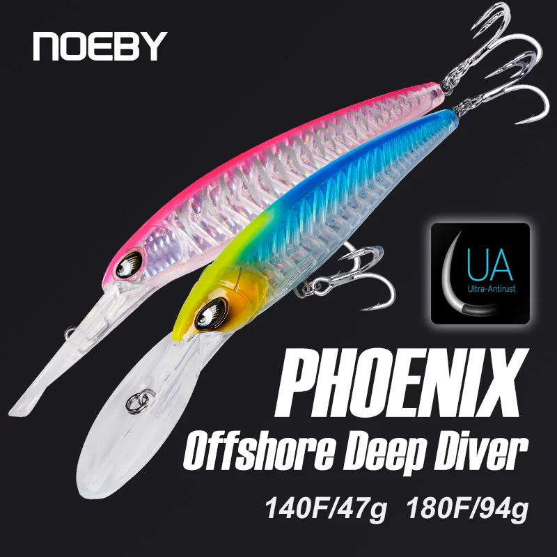 Noeby 2 piece Trolling Minnow Fishing Lure 14cm 47g 18cm 94g Artificial Bait Thicker Fish Bone Deep Diver Floating Fishing Lure
