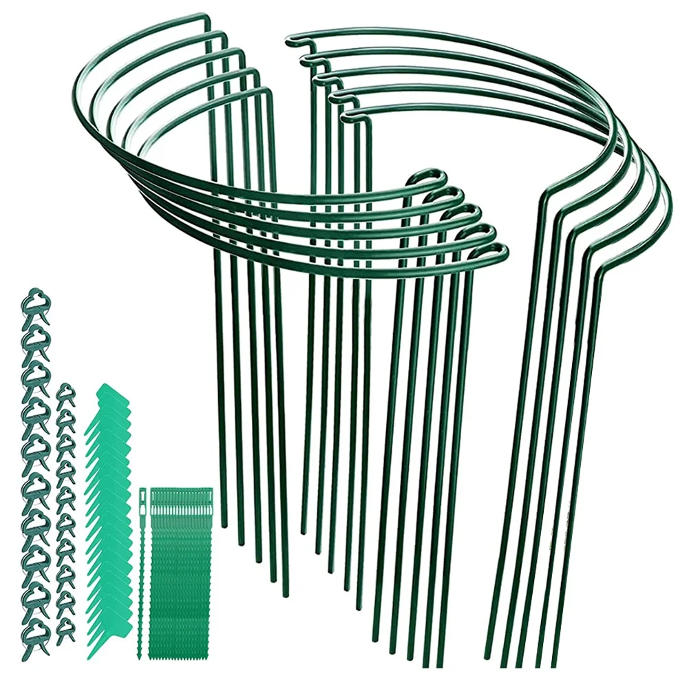 

10Pcs Garden Plant Supports, Plant Support Stakes 25X40cm Metal Half Round Plant Support Ring Cage Garden Border