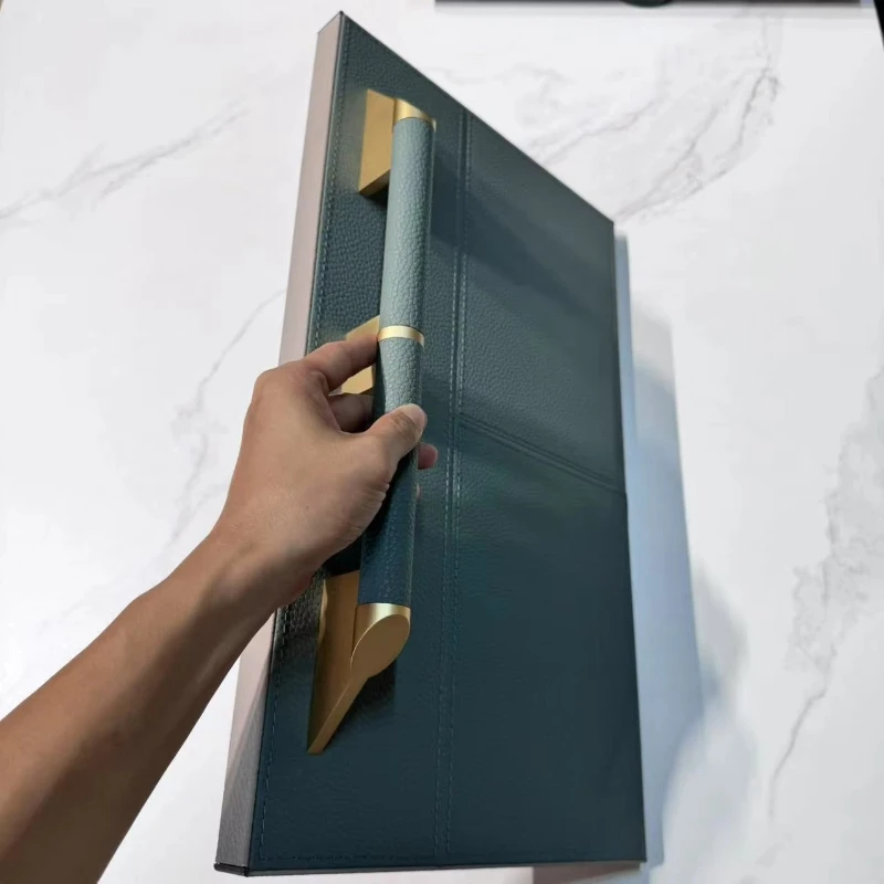 Nordic modern dark green leather door panel, factory direct sales wardrobe shoe cabinet drawer custom hardware door panel