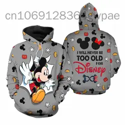 Disney Cartoon Minnie Mickey Mouse 3D Hoodie Sweatshirts Men Women Boys Girls Pullover Harajuku Streetwear Pocket Hoodies