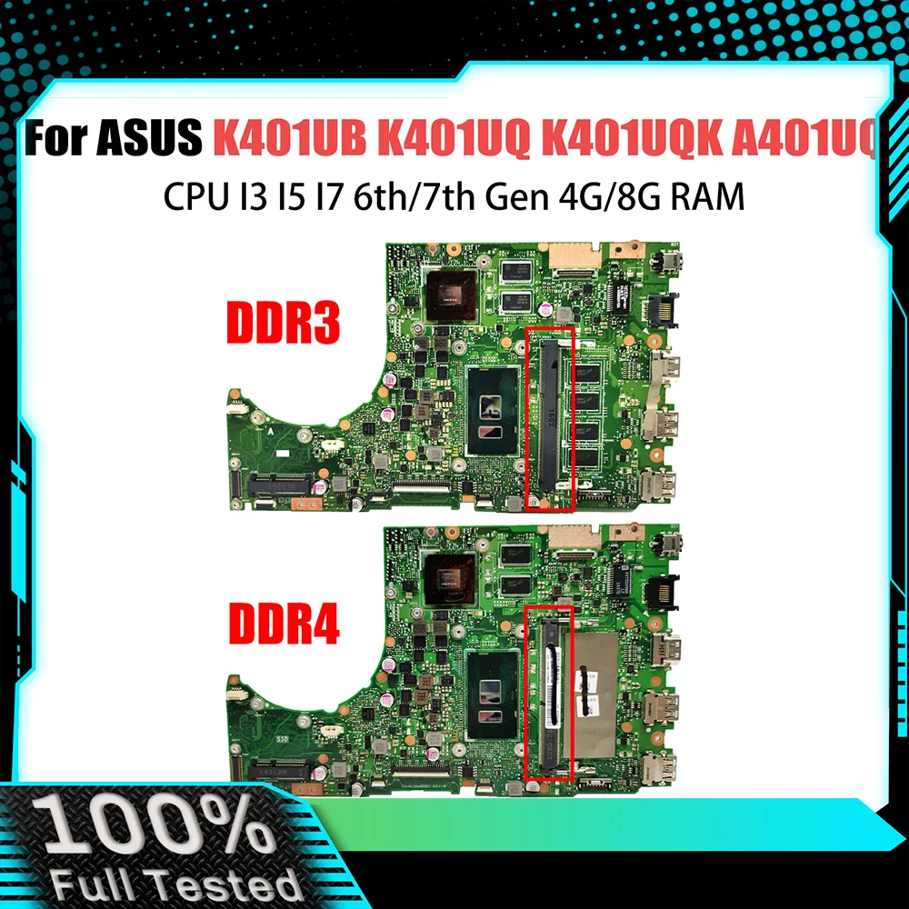 

K401UB Laptop Motherboard For ASUS K401UQ A401U K401UQK A401UQ V401UQ V400U Mainboard 4G/8G RAM I3 I5 I7 6th/7th Gen V2G DDR4