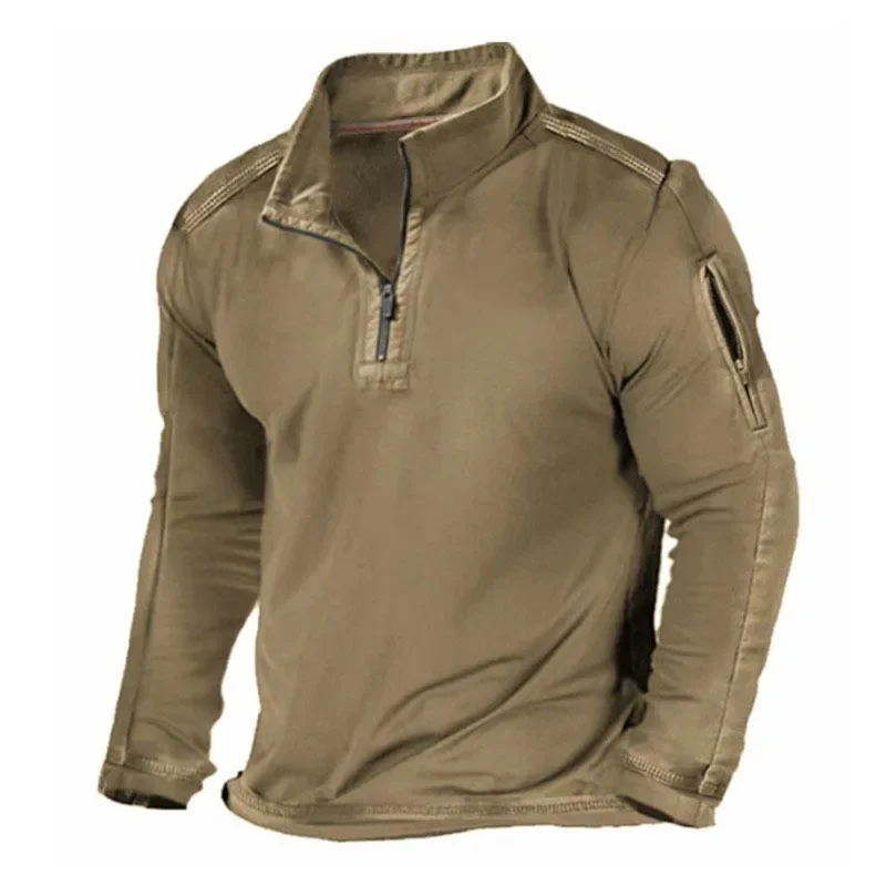 Spring - Autumn European and American Men's Outdoor Sweatshirts with Zippers At The Collar, Solid - Color Long - Sleeved Styles.