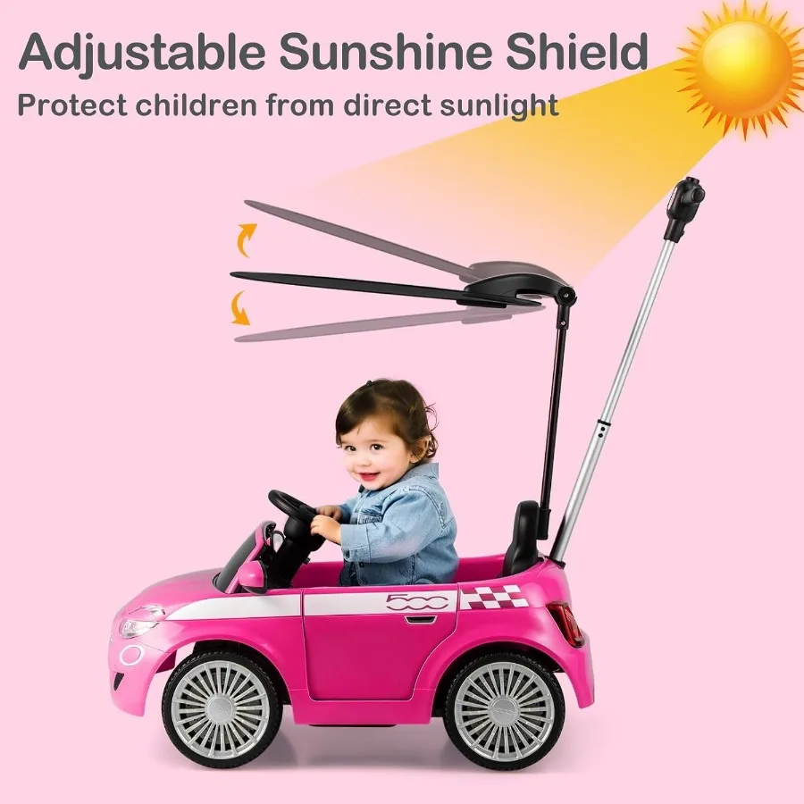 Coche con licencia Fiat 500 Ride on Push de 3 en 1, cochecito de bebé, coche para caminar deslizante con reposapiés retráctil, mango de Control para padres
