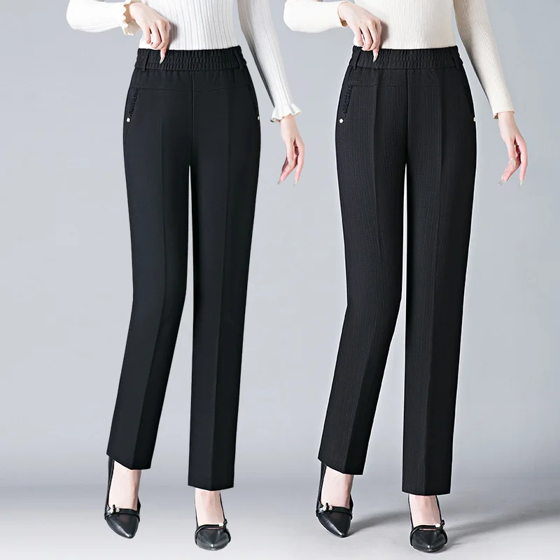 New Spring Autumn Trousers Women Clothing New Stretch High Waist Casual Pants Middle Aged Elderly Female Straight Pants 5XL 6XL