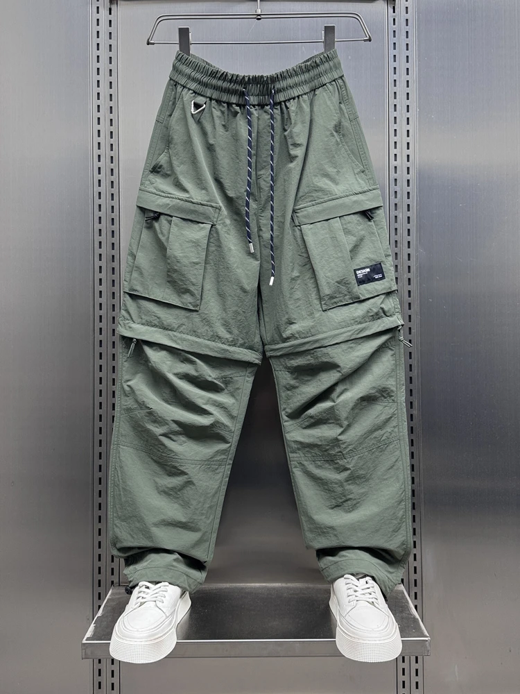 

Мужские летние рабочие брюки American Sle, пляжные брюки с пятью точками, повседневные брюки с манжетами, высокая эластичная талия, молодежные активные брюки