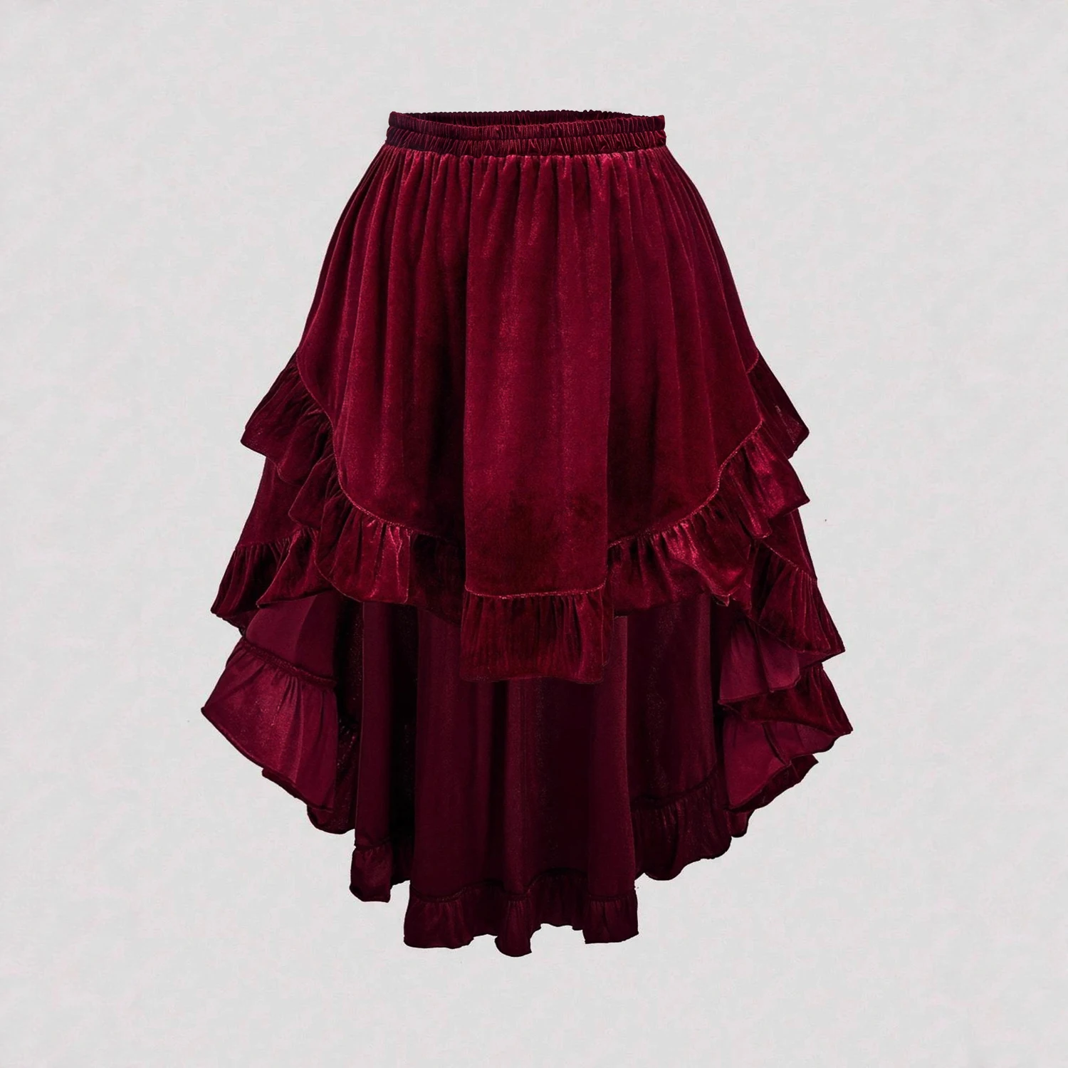 Ruffled Half-Length Skirt for Women, High-Waisted Irregular Solid Color Short Skirt, European and American Style Large Hem, Velv