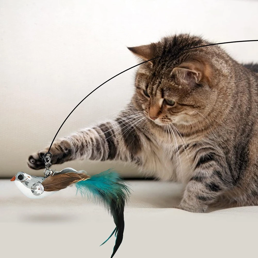 Cat Feather Toys Interactive Toy with Super Suction Cup Replacement with Bells, Kitten Toys Cat Spring String Toy Accessories