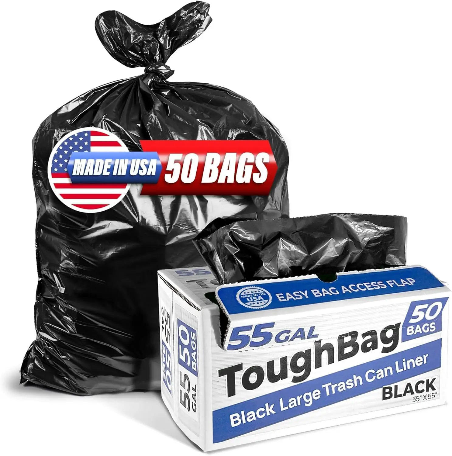 

Heavy Duty 55-60 Gallon Trash Bags, 50 Count Large Black Can Liners for Commercial and Lawn Use