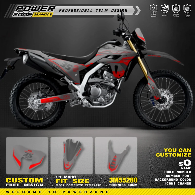 PowerZone Custom Team Graphics Backgrounds Number Name Decals Stickers Kit For HONDA  CRF300L Stickers  Customize