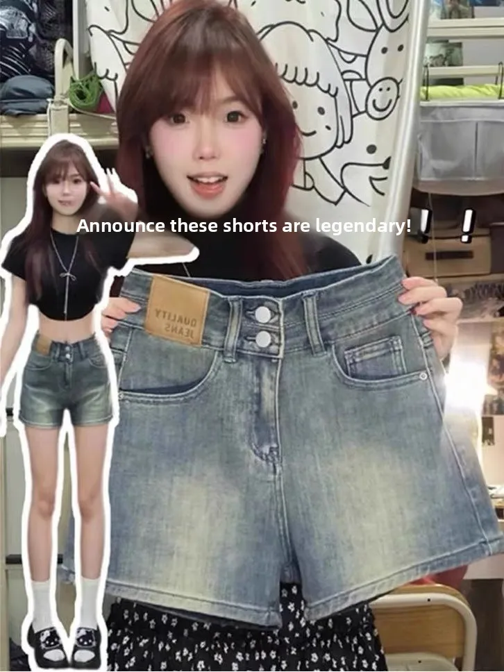 

Синие джинсовые шорты с высокой талией для женщин, весна 2026, новый стиль, длина три четверти, прикрывающие ягодицы, удобные, дышащие