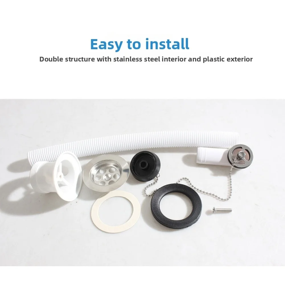 70mm Sink Drain Made of SUS304 Stainless Steel with Round Overflow and Pull Top Cover Operated by Stainless Steel Bead Chain view 4