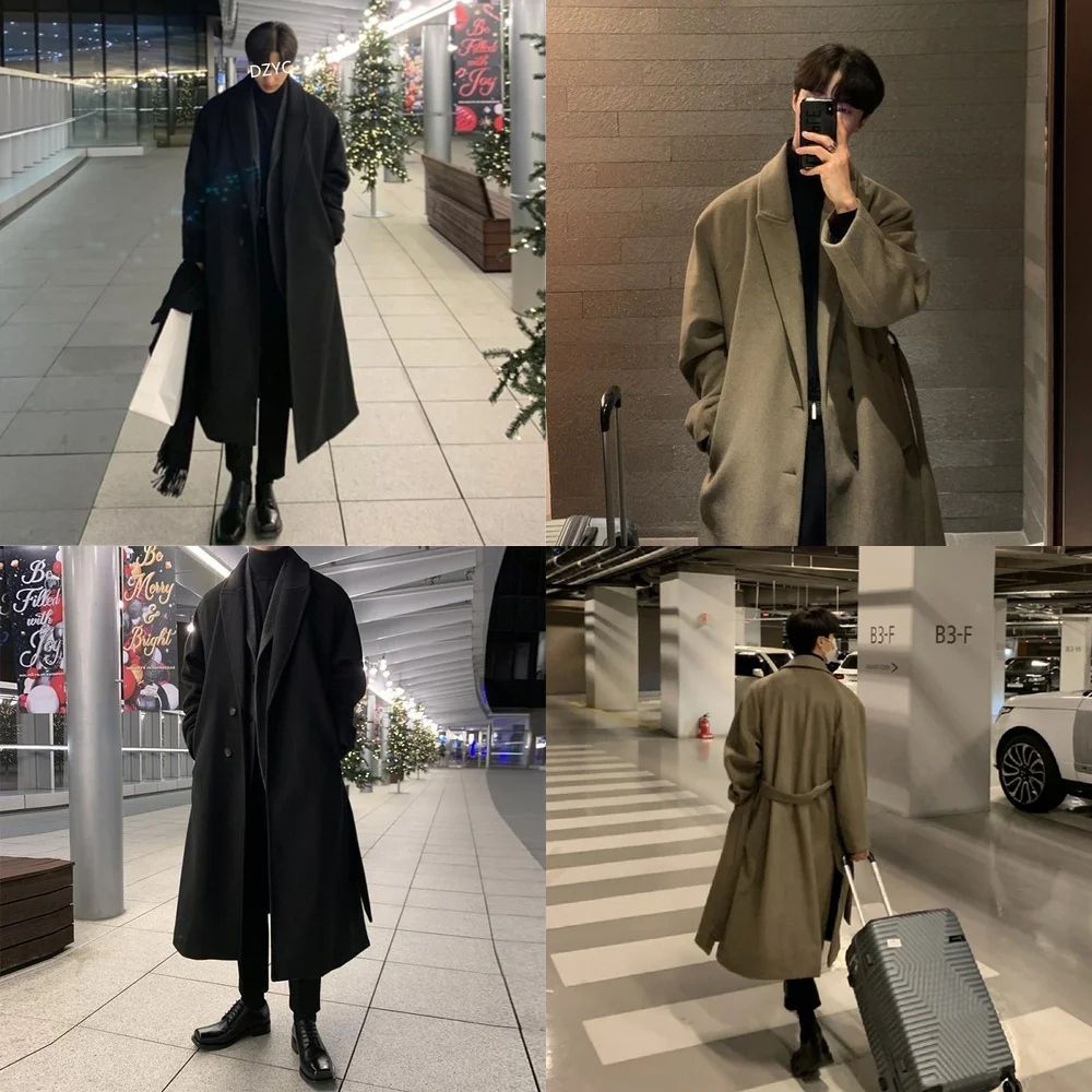 

Ветровка, мужская куртка в корейском стиле, длинный плащ, повседневное шерстяное пальто, свободная утолщенная верхняя одежда на осень-зиму