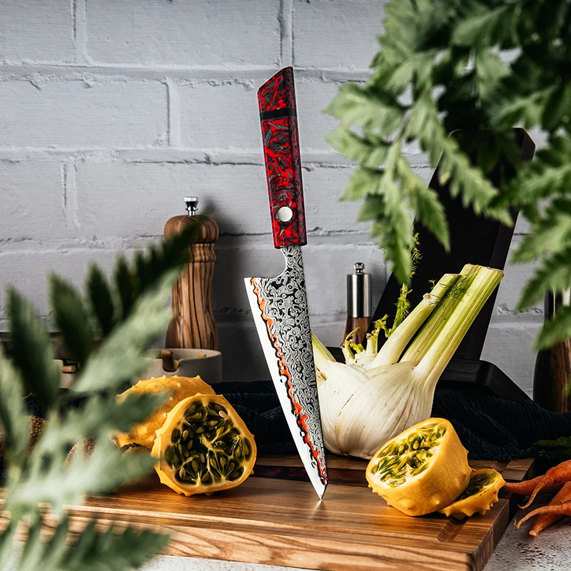 Grandsharp 6 Inch Utility Knife 55 Layers Copper Damascus Steel Cuterly Knife Kitchen Paring Fruit Knives Cooking Knife