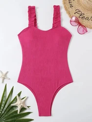 Ruffle Strape Solid Swimwear  Women'S One Piece Sexy Swimsuit Female Push up Beachwear Bathers Bathing Swimming Suit Summer