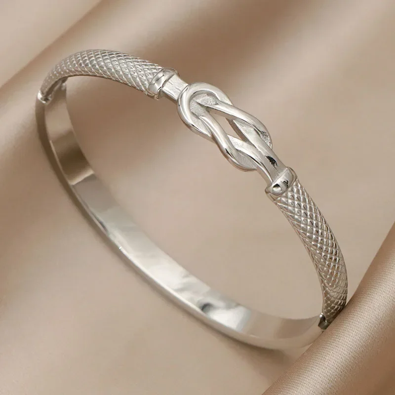 Classic Stainless Steel Metal Knot Bangles for Women Fashion Brand Jewelry Twist Bracelets Gift Accessories
