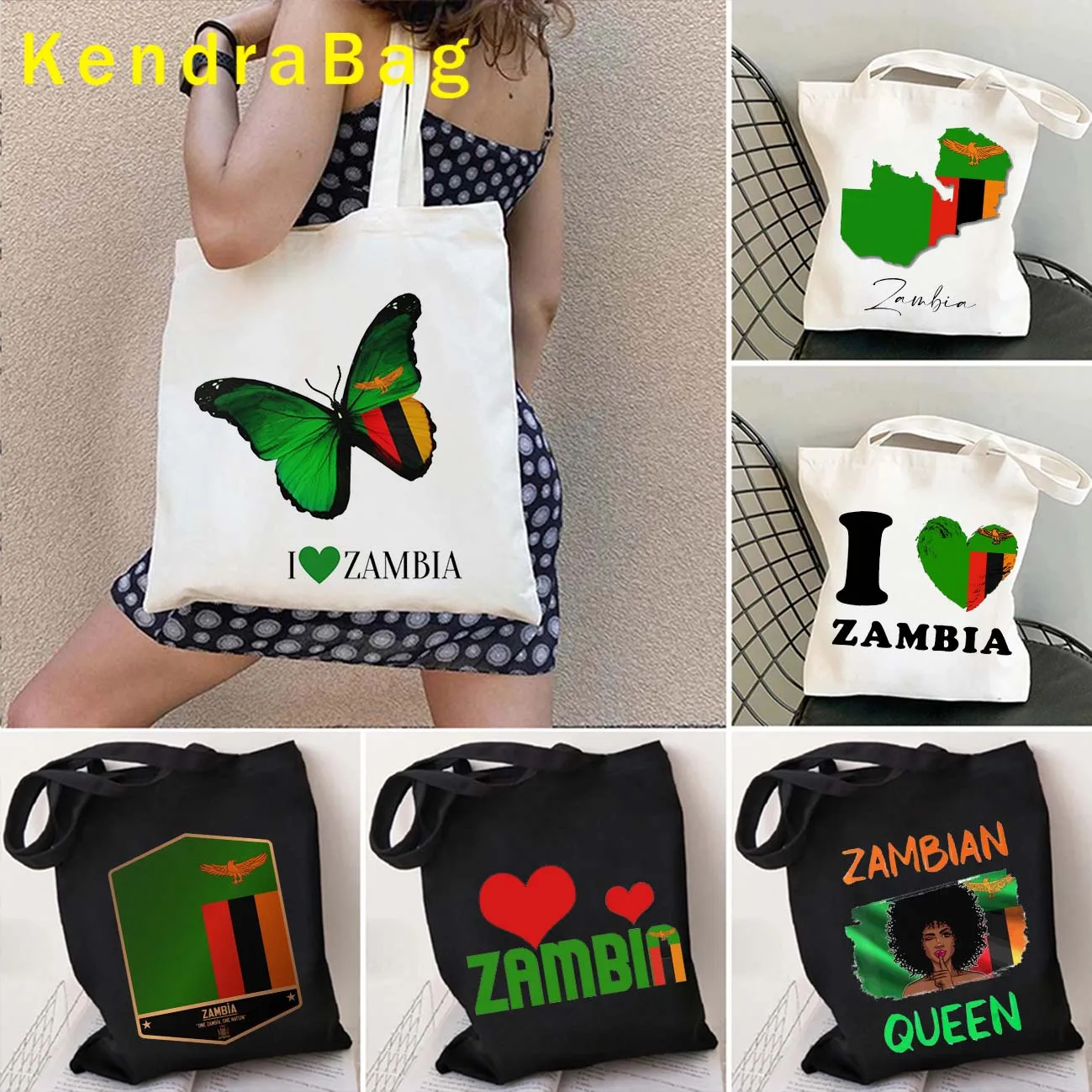 

Zambia Country Map Flag Africa Zambian Girl Patriotic Love Heart Cute Gifts Women Canvas Shoulder Tote Bag Harajuku Eco Handbags