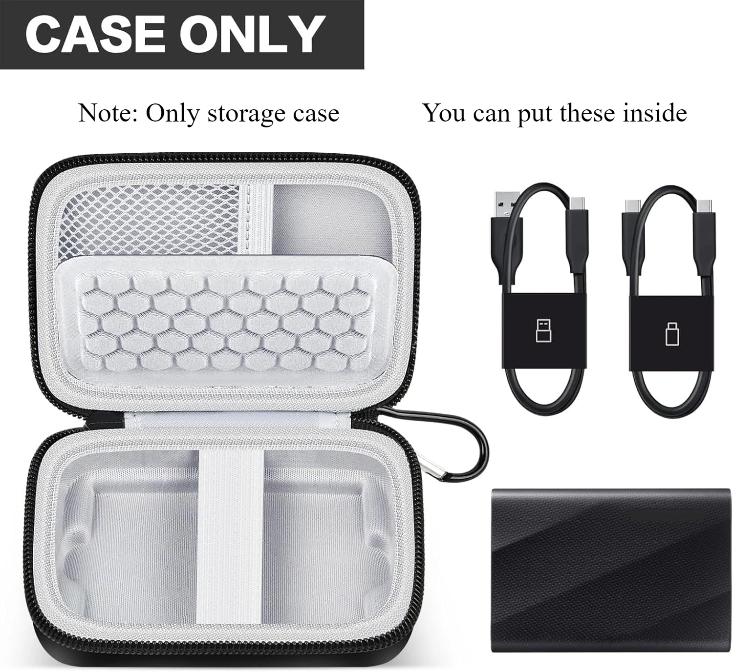 （CASE ONLY)Carrying Case Compatible with Samsung T9 Portable SSD 4TB 2TB 1TB,USB External Solid State Hard  Fits for USB Cable