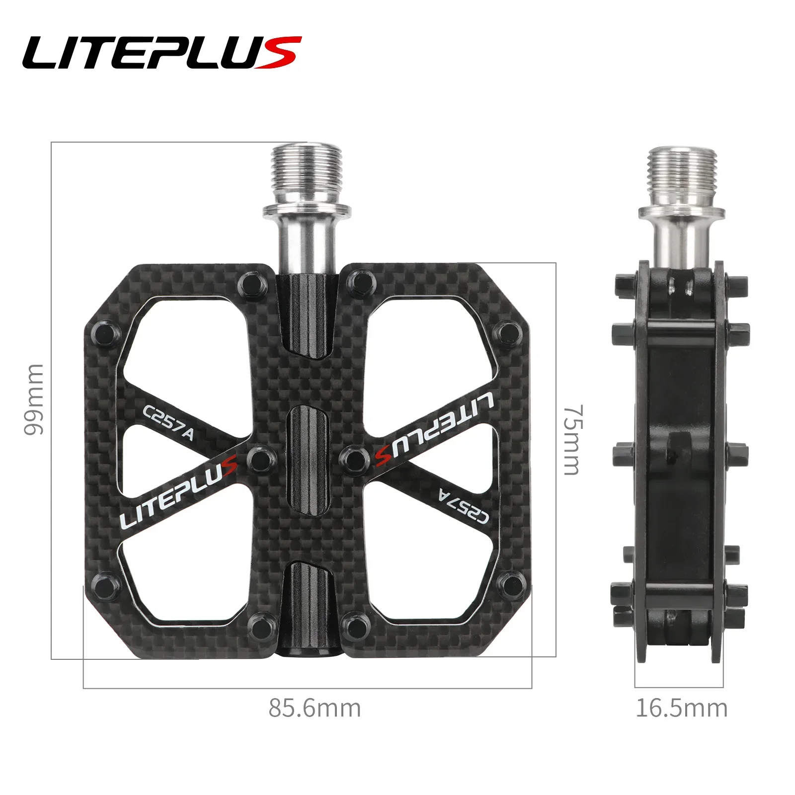 LITEPLUS Carbon Fiber Pedal 185g MTB Titanium Shaft 3 Bearings Road Bike Pedal Anti Slip Racing Pedal