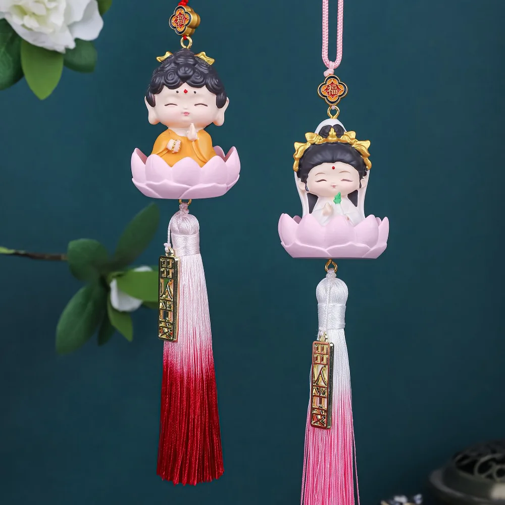 

Cute Buddha Guanyin Car Pendant Resin Craft Car Hanging Mini Buddha Statues Lucky Delicate Cartoon Buddha Figures Home Decor