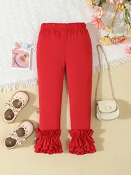 Autumn Toddler Kids Girls  Clothes  Solid Leggings  Layered Ruffle Hem Pants Kids Girls Trousers