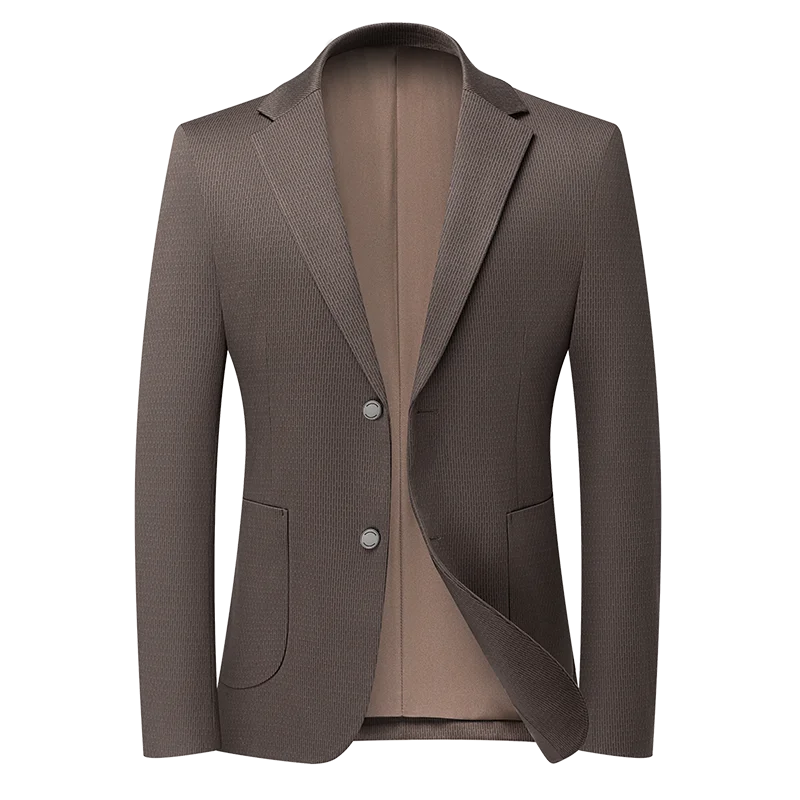 

New Men Light Luxury Blazer Coffee Brown with Subtle Pinstripe Suit Jacket Contemporary Sophistication Single-Breasted Attire