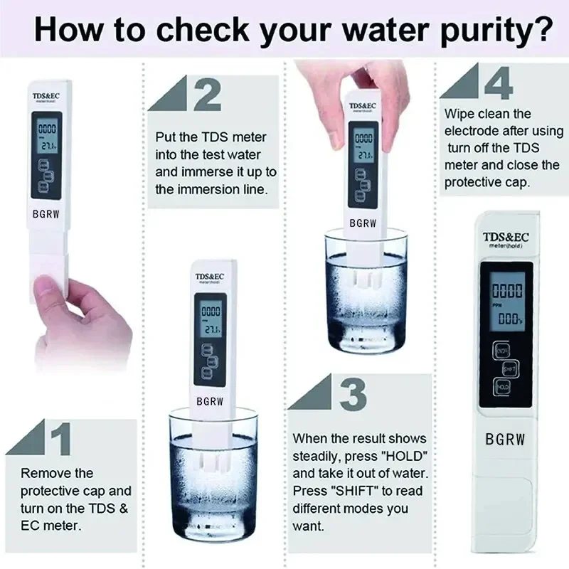 1pc weißer digitaler Wasser qualitäts tester tds ec meter bereich 0 bis 9990 multifunktion aler Wasser reinheit temperatur temperatur ppm tester