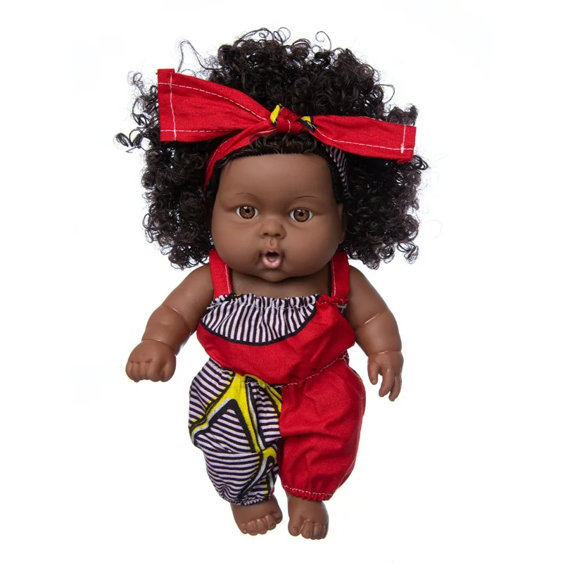 

8 inch Simulation Reborn Doll Lifelike African Baby Doll Realistic Soft Vinyl Newborn Dolls with Clothes Children's Gifts